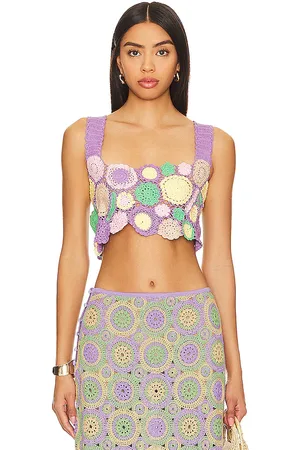 Agua Bendita CROP-TOP TANIT in Lavender,Green. Size M.