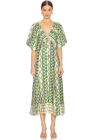 MISA MIDI-KLEID IRENA in Green,Orange. Size XS.