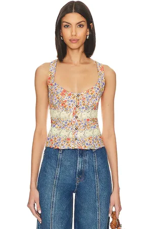 Free People TANKTOP MIT SPITZE UND PRINT KIANA in . Size XL.