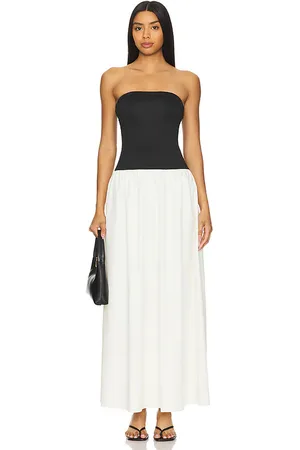 ALL THE WAYS Vega Maxi Dress in Black,White. Size L.