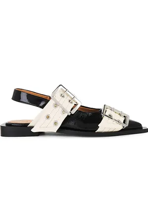 Ganni FLACH FEMININE BUCKLE BALLERINA in Black,White. Size 40.