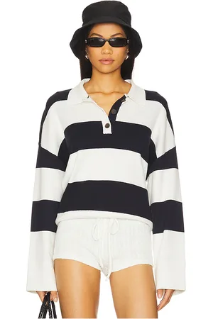 White + Warren Rugby Polo Top in White,Navy. Size S, XS.