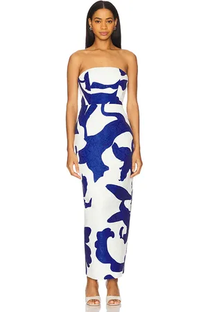 Milly MAXIKLEID DRESS in White,Royal. Size 10, 2, 4, 6, 8.