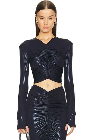 Norma Kamali OBERTEIL LONG SLEEVE V NECK SHIRRED FRONT in . Size XXS.