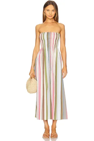 FAITHFULL THE BRAND MIDI-KLEID JAMIE in Cream,Sage. Size S, XL, XS.
