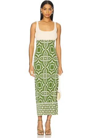 MISA KLEID KALIL in Ivory,Green. Size XL.