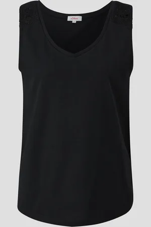 QS by s.Oliver Jersey-Top mit Häkel-Details im Schulterbereich, Damen