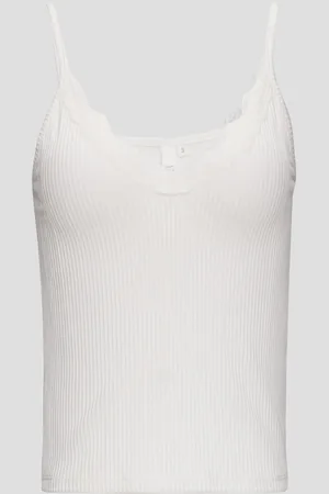 QS by s.Oliver Verkürztes Slim-Fit-Top mit Spitzen-Detail und Rippstruktur, Damen