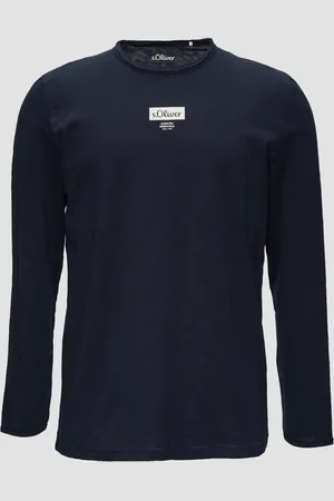 QS by s.Oliver Logo-Shirt mit Rollkante und Flammgarnstruktur, Herren