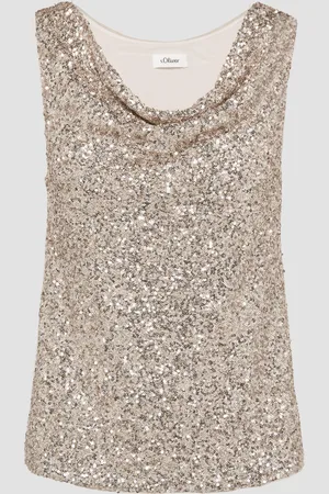 QS by s.Oliver Mesh-Top mit Pailletten und Wasserfall-Ausschnitt, Damen