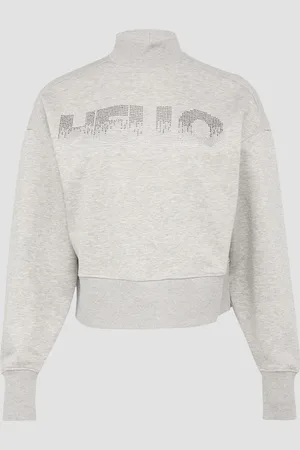 QS by s.Oliver Verkürztes Sweatshirt mit Stehkragen und Strass-Wording, Damen