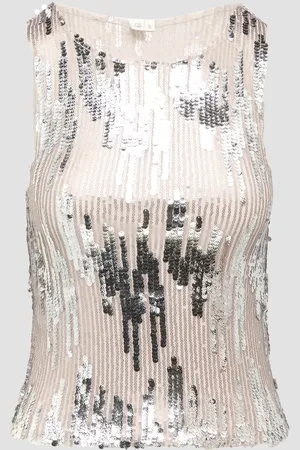 QS by s.Oliver Leicht transparentes Top mit Pailletten, Damen