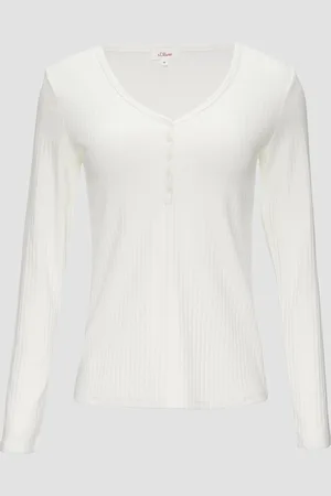 QS by s.Oliver Stretchiges Longsleeve mit Henleyausschnitt, Damen