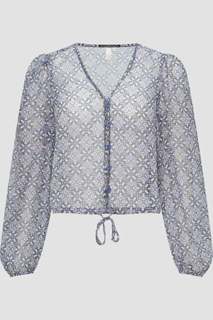 QS by s.Oliver Verkürzte Bluse aus semi-transparentem Chiffon, Damen