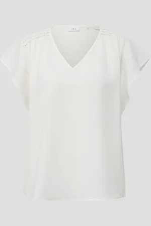 QS by s.Oliver Blusenshirt mit Smok-Detail und Volantärmeln, Damen