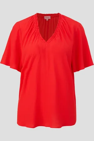QS by s.Oliver Viskosebluse mit V-Ausschnitt im Relaxed Fit, Damen