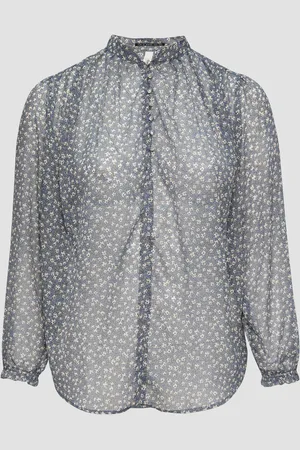 QS by s.Oliver Leicht transparente Chiffonbluse mit Puffärmeln, Damen