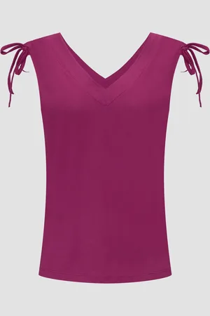 QS by s.Oliver Fließendes V-Neck Top mit Raffung im Schulterbereich, Damen