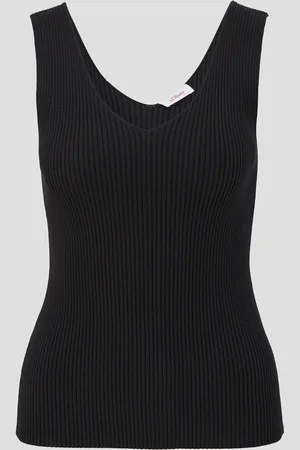 QS by s.Oliver Geripptes Stricktop aus Viskosemix im Slim Fit, Damen