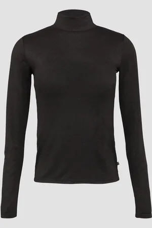 QS by s.Oliver Schmal geschnittenes Shirt mit Stehkragen und Glitzereffekt, Damen