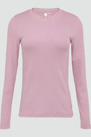 QS by s.Oliver Schmales Rippshirt mit Spitzendetail am Ausschnitt, Damen