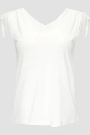 QS by s.Oliver Fließendes V-Neck Top mit Raffung im Schulterbereich, Damen
