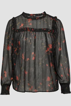 QS by s.Oliver Transparente Chiffon-Bluse mit Glitzergarn, Damen