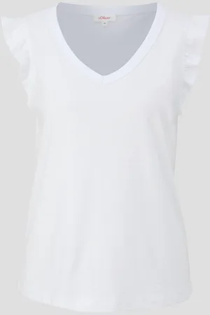 QS by s.Oliver V-Neck-Top aus Jersey mit Rüschen, Damen