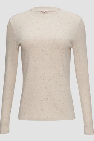 QS by s.Oliver Geripptes Jerseyshirt aus Effektgarn, Damen