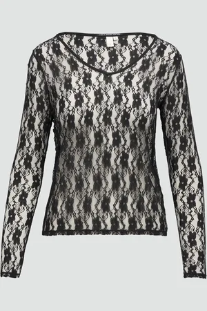 QS by s.Oliver Transparentes Spitzenshirt mit V-Ausschnitt, Damen