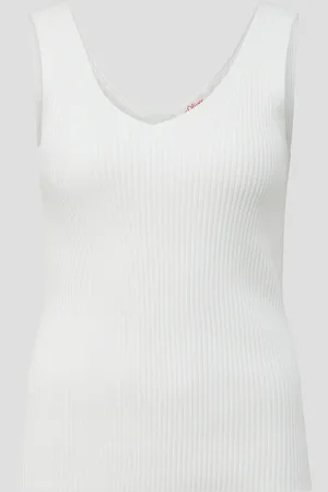 QS by s.Oliver Geripptes Stricktop aus Viskosemix im Slim Fit, Damen