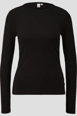QS by s.Oliver Geripptes Longsleeve im Slim Fit, Damen