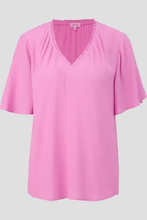 QS by s.Oliver Viskosebluse mit V-Ausschnitt im Relaxed Fit, Damen