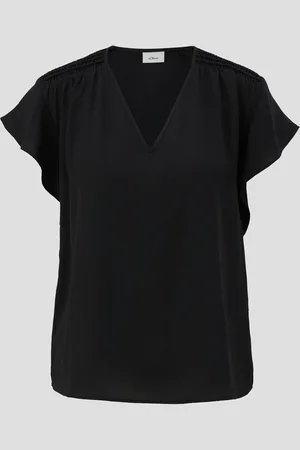 QS by s.Oliver Blusenshirt mit Smok-Detail und Volantärmeln, Damen