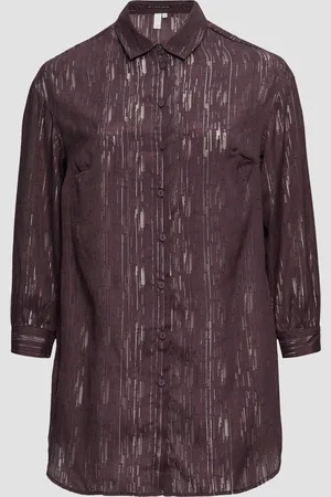 QS by s.Oliver Transparente Long-Bluse mit Silber-Glanz, Damen