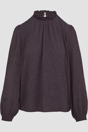 QS by s.Oliver Leicht strukturierte Bluse mit gemocktem Stehkragen, Damen