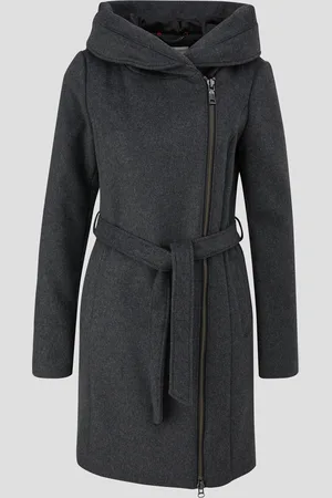 QS by s.Oliver Kapuzenmantel aus flauschigem Wollmix, Damen
