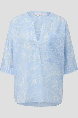QS by s.Oliver Baumwollbluse mit Fledermausärmeln und floralem All-over-Print, Damen