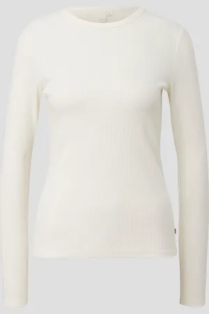 QS by s.Oliver Geripptes Longsleeve im Slim Fit, Damen