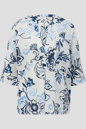 QS by s.Oliver Baumwollbluse mit Fledermausärmeln und floralem All-over-Print, Damen