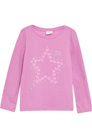 QS by s.Oliver Langarmshirt mit Glitter-Print und Chiffon-Applikation, Kinder