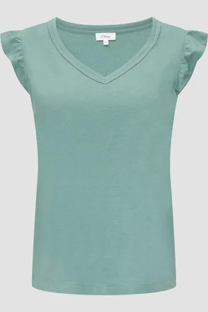 QS by s.Oliver V-Neck-Top aus Jersey mit Rüschen, Damen