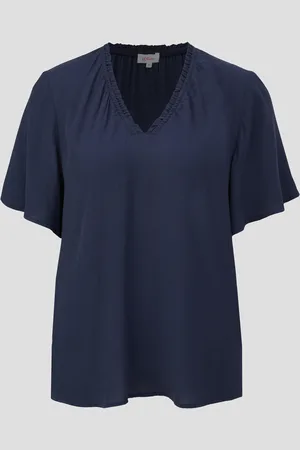 QS by s.Oliver Viskosebluse mit V-Ausschnitt im Relaxed Fit, Damen