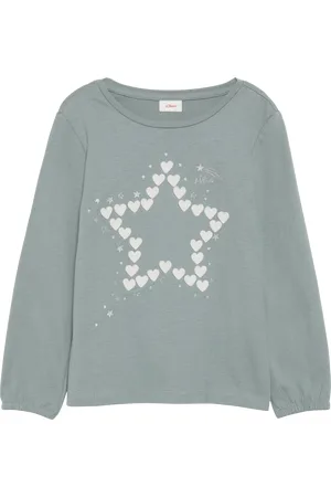 QS by s.Oliver Langarmshirt mit Glitter-Print und Chiffon-Applikation, Kinder