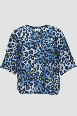 QS by s.Oliver Strukturierte Bluse im O-Shape mit Raffdetails, Damen