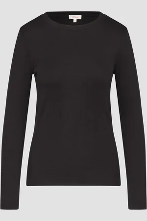 QS by s.Oliver Geripptes Langarmshirt im Slim Fit, Damen