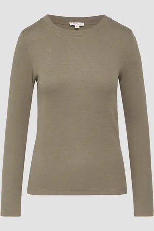 QS by s.Oliver Geripptes Langarmshirt im Slim Fit, Damen