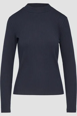 QS by s.Oliver Langarmshirt mit Rippstruktur und Stehkragen, Damen