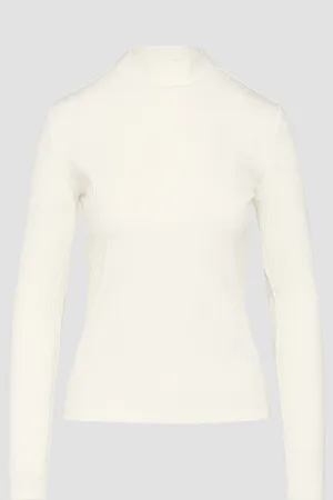 QS by s.Oliver Langarmshirt mit Rippstruktur und Stehkragen, Damen