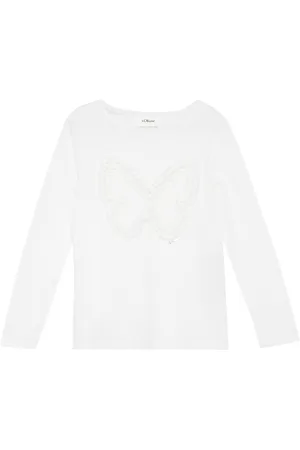 QS by s.Oliver Langarmshirt im Loose Fit mit Chiffon-Applikation, Kinder
